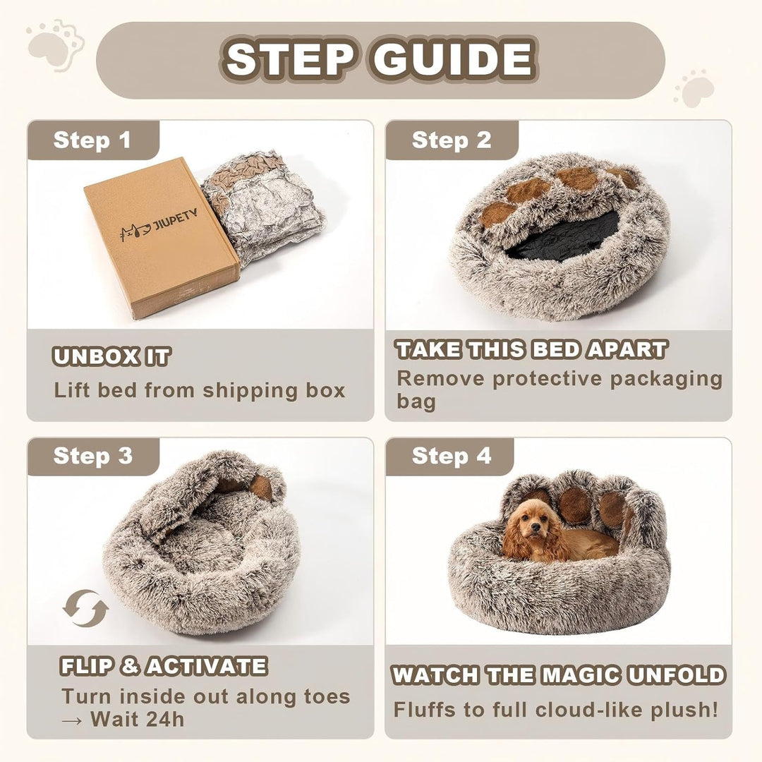 Jiupety Pet Round Hundebett von Pfote Form,Beruhigendes Donut-Hundebettn für mittlere und kleine Hun