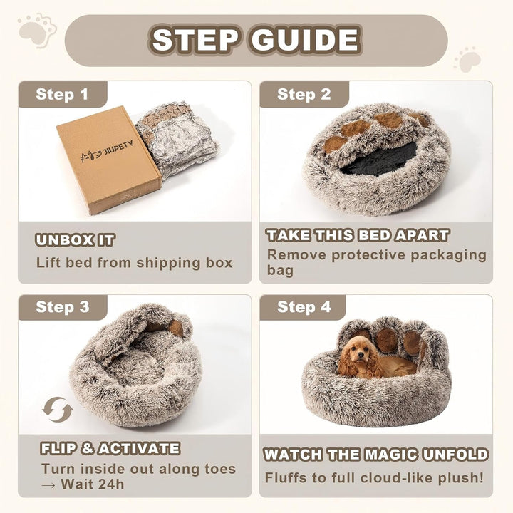 Jiupety Pet Round Hundebett von Pfote Form,Beruhigendes Donut-Hundebettn für mittlere und kleine Hun