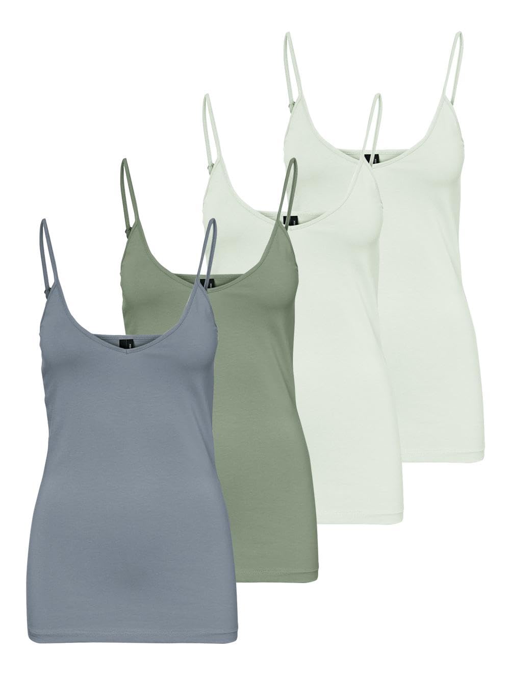 VERO MODA Damen Vmmaxi My Soft V Singlet Noos Top, 4er Pack (2x Lightest Sky, Hedge Green, Citadel)