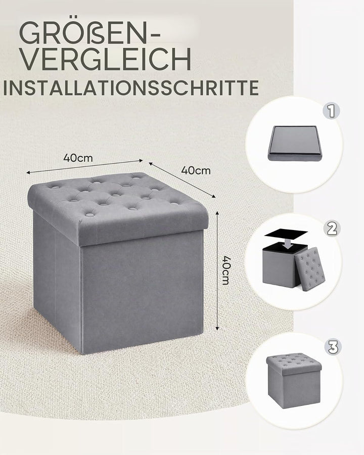 Bonlife Faltbarer Sitztruhe mit Stauraum,Samt Sitzwürfel Couch Hocker,Aufbewahrungsbox mit Deckel,Fu