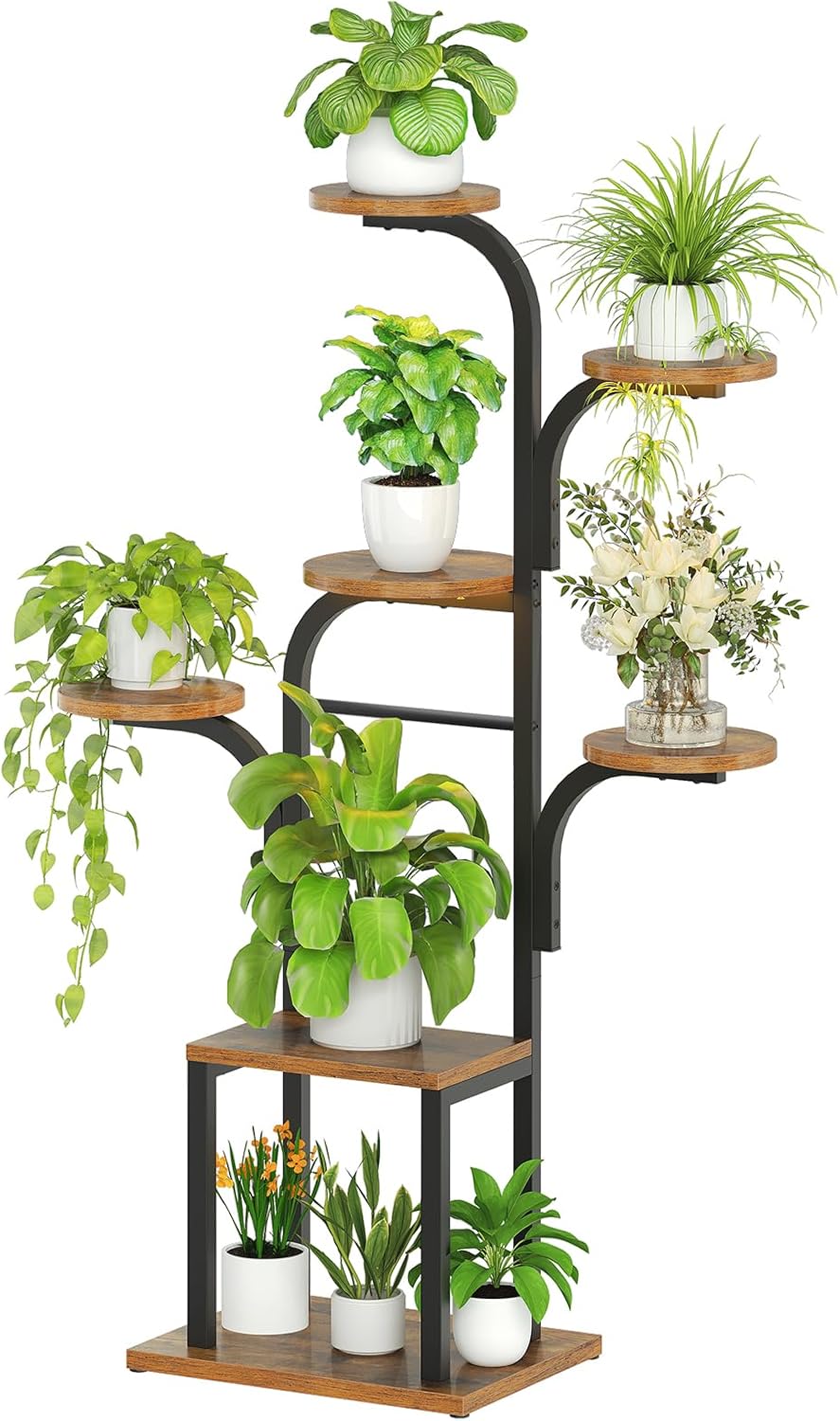 HOOBRO 7 Ebenen Pflanzenständer, Blumenständer mit Pflanzenlampeit, 120cm hoher Blumenständer, Indoo