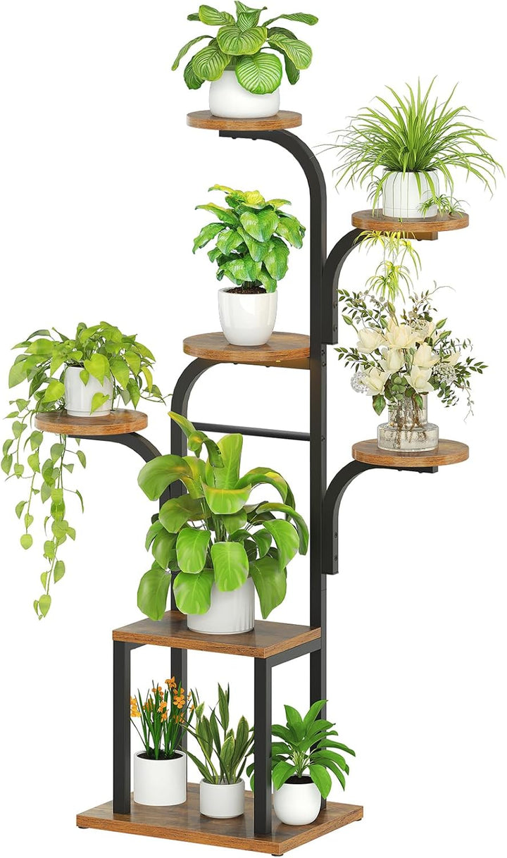 HOOBRO 7 Ebenen Pflanzenständer, Blumenständer mit Pflanzenlampeit, 120cm hoher Blumenständer, Indoo