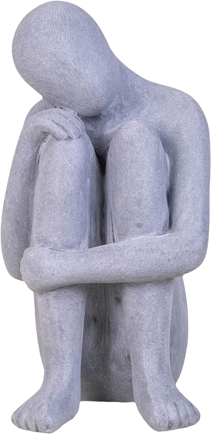IDYL Moderne Skulptur Figur Sandsteinguss Denkender Mann | wetterfest | grau | 22x20x38 cm | Dekorat