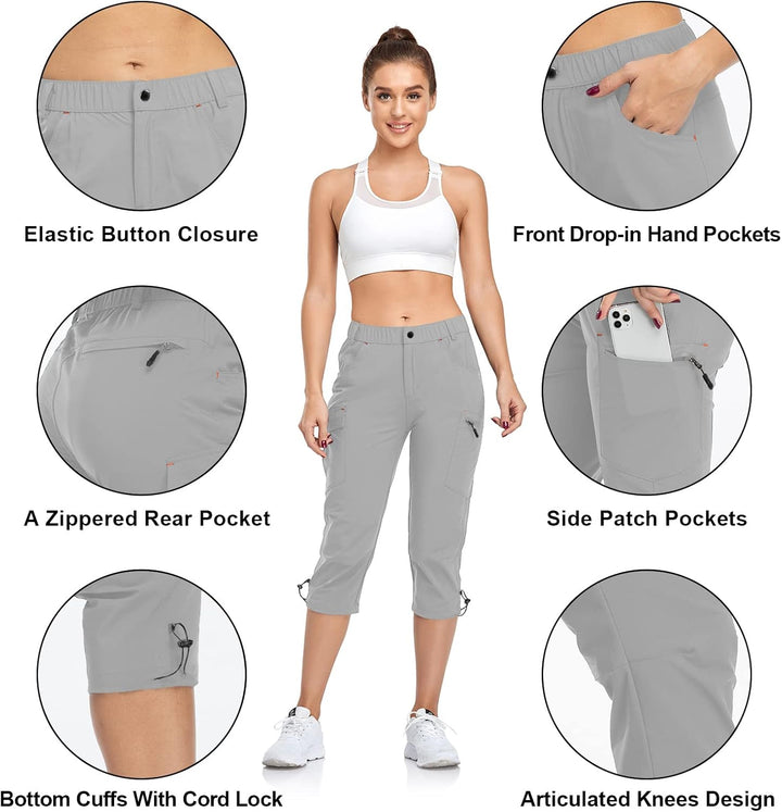 GymBrave Damen-Cargohose, schnelltrocknend, Outdoor-Camping-Caprihose, wasserabweisend, LSF 50, mit