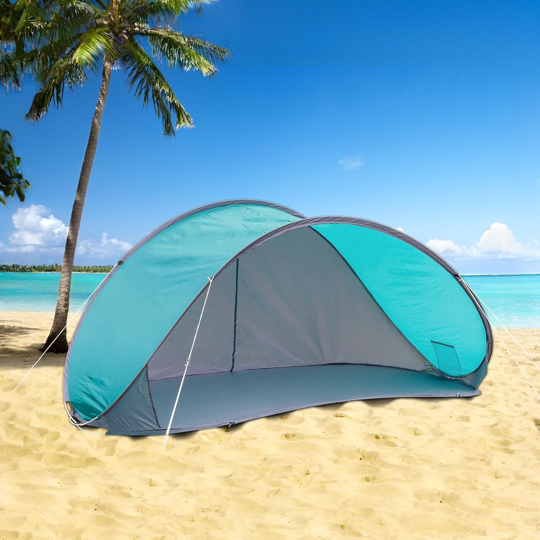 Pop Up Strandmuschel türkis mit Tragetasche - 210 x 110 cm - Strand Zelt selbstaufstellend mit UV 50