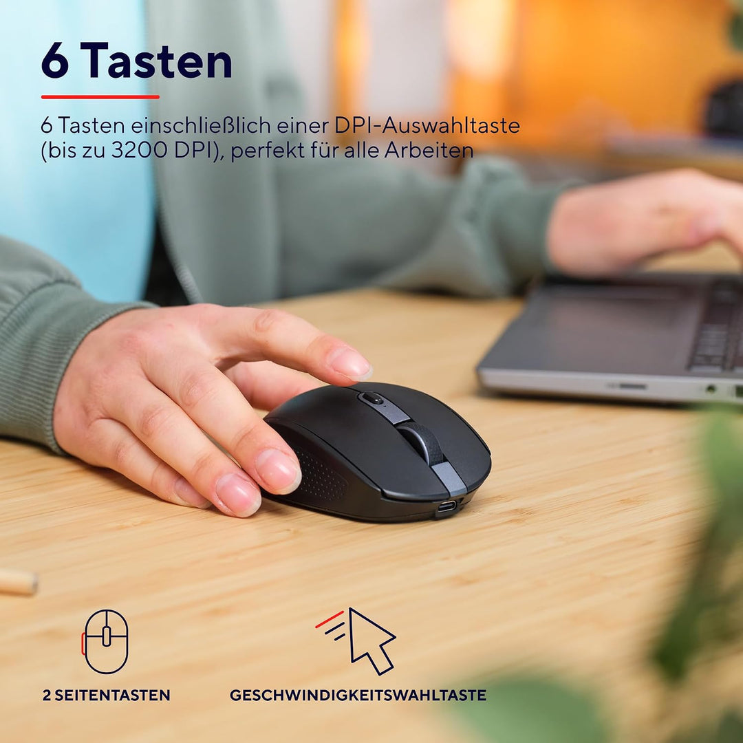 Trust Ozaa Leise Kabellose Maus Bluetooth + 2.4GHz, Schwarz | Kompakte Mehrgeräte Funkmaus, 60% Recy