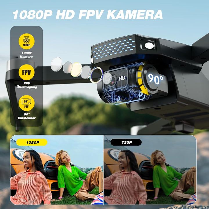 DEERC Drohne mit Kamera 1080P für Kinder, Anfänger, D20S RC Drohnen faltbar mit FPV Übertragung, 2 A