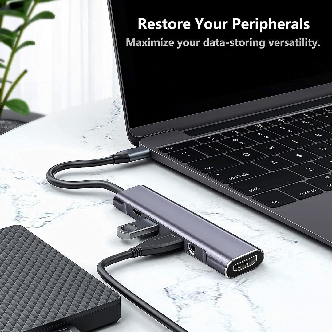 GKEAPZA USB C auf HDMI Adapter 5IN1 Typ C Hub mit 3.5mm Jack, 4K HDMI, PD 60W, USB 3.0, für Type C L