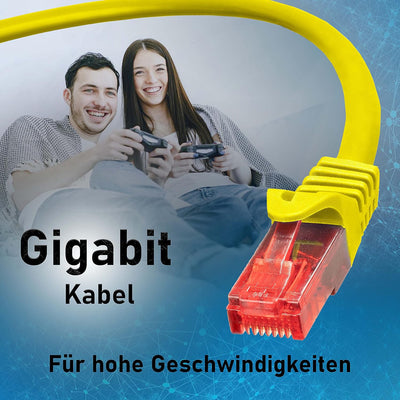 BIGtec - 10 Stück - 50m Gigabit Netzwerkkabel Patchkabel Ethernet LAN DSL Patch Kabel gelb (2x RJ-45