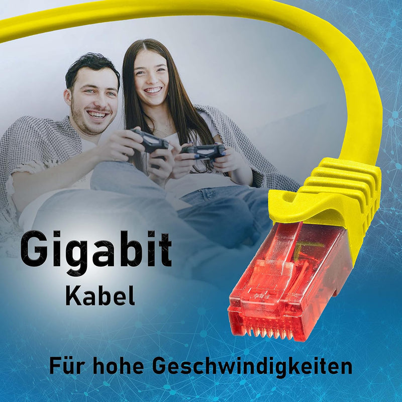 BIGtec - 10 Stück - 50m Gigabit Netzwerkkabel Patchkabel Ethernet LAN DSL Patch Kabel gelb (2x RJ-45