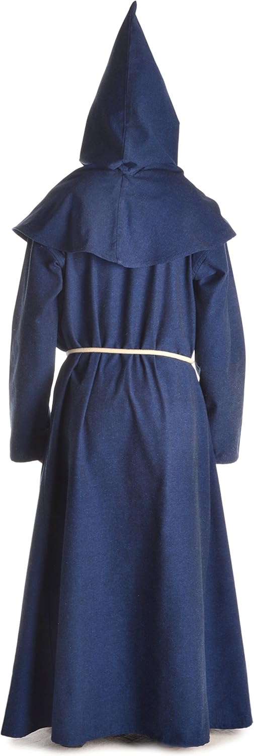 HEMAD Herren Mittelalter Kutte Halzebier (Set Kapuze, Strick, Cotte) S-XXXL Baumwolle L-XL Blau, L-X