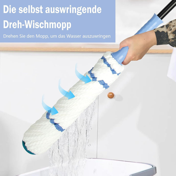 Wischmopp mit Auswringfunktion, Floor Mop Blau, 145 cm, Blau