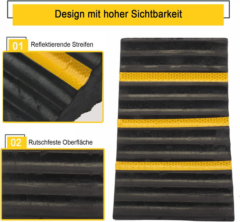 bimiti Gummi Unterlegkeil rutschfeste Unterseite Schwerlast, 2 Stück Unterlegkeile Bremskeile Schwar
