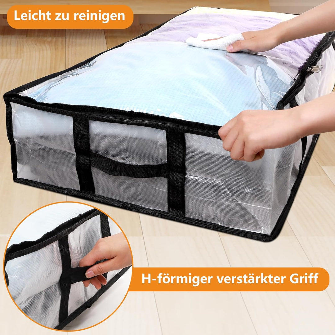 4 Stück 90L Unterbett Aufbewahrungsbox mit Deckel Gross, Transparente Unterbettkommode Faltbare Aufb