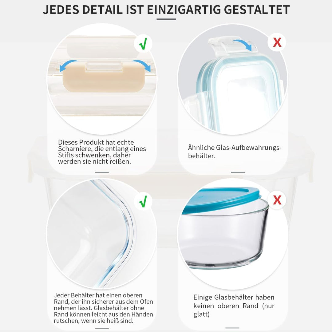 Fenger Vorratsbehälterset aus Glas, Glas-Frischhaltedosen,Aufbewahrungsbehälter für Küche und Restau
