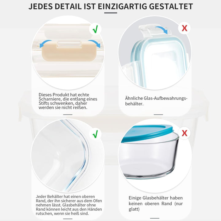 Fenger Vorratsbehälterset aus Glas, Glas-Frischhaltedosen,Aufbewahrungsbehälter für Küche und Restau