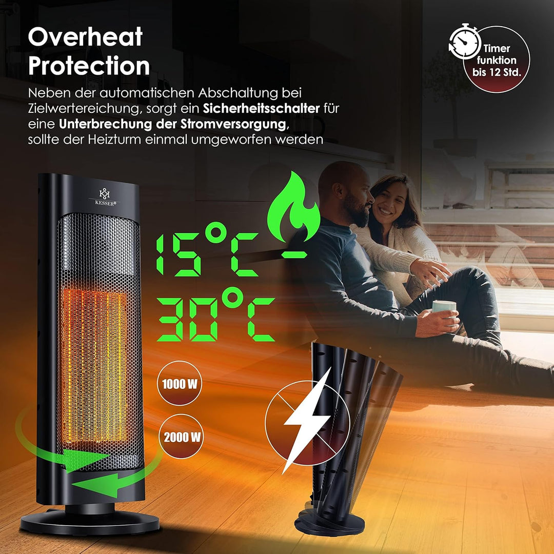 KESSER® Heizlüfter mit Fernbedienung energiesparend leise 2000W Keramik Heizstrahler Standheizstrahl