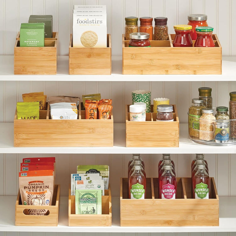 mDesign 2er-Set Teebox – elegante Aufbewahrungsbox mit 3 Fächern aus Bambus – praktische Holzkiste f