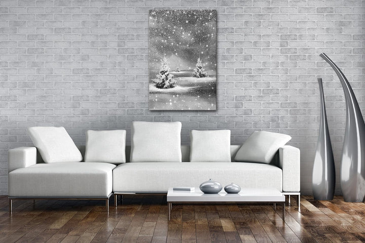 deyoli schneebedeckte Tannen Format: 80x60 Effekt: Schwarz/Weiss als Leinwand, Motiv fertig gerahmt