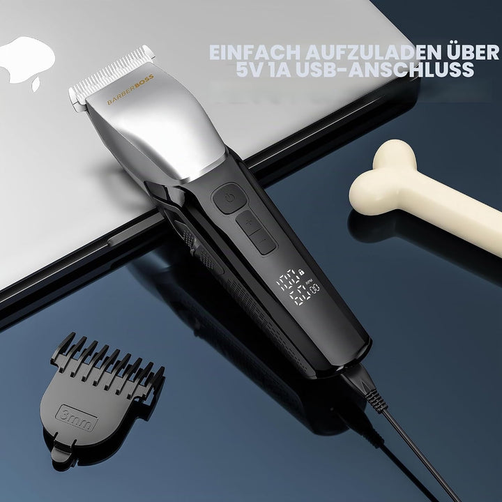 BarberBoss Hundefriseur mit 8 Kammaufsätzen, schlankes Design mit 4 Geschwindigkeitsstufen, 100% was