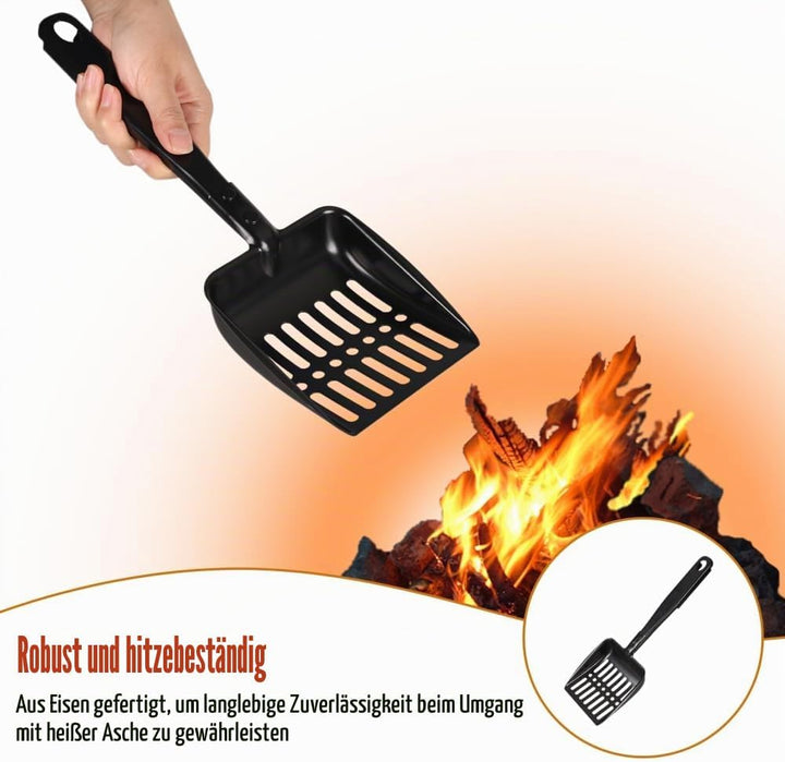 Aschesieb für den Kamin, Ausgehöhlte Kaminschaufel aus Eisen, Hitzebeständige Ascheschaufel für den