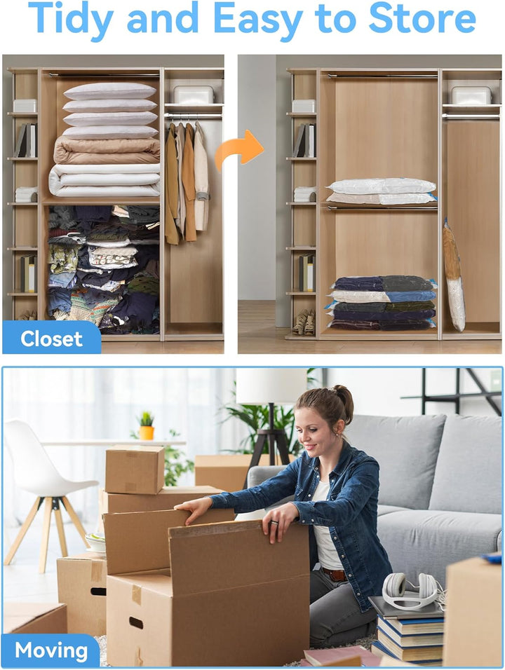 HEETA Vakuumbeutel für Bettdecken, 12 Stück Vakuumierbeutel Kleidung (4 Jumno, 4 Gross, 4 Klein), Wi