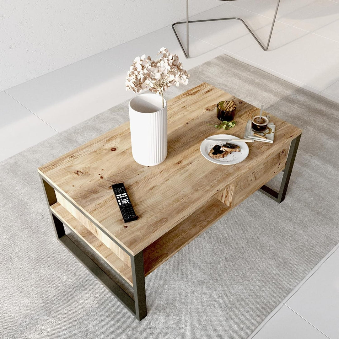 [en.casa] Couchtisch Laukaa Beistelltisch mit 2 Ablagefächern Wohnzimmertisch 44,5 x 100 x 60 cm Sof