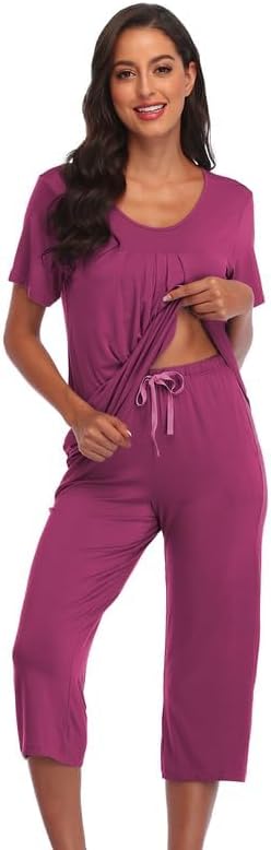 COLORFULLEAF Schlafanzug Damen Still Pyjama Set Zweiteiler Damen Sommer Leichter Kurzarm Nachtwäsche