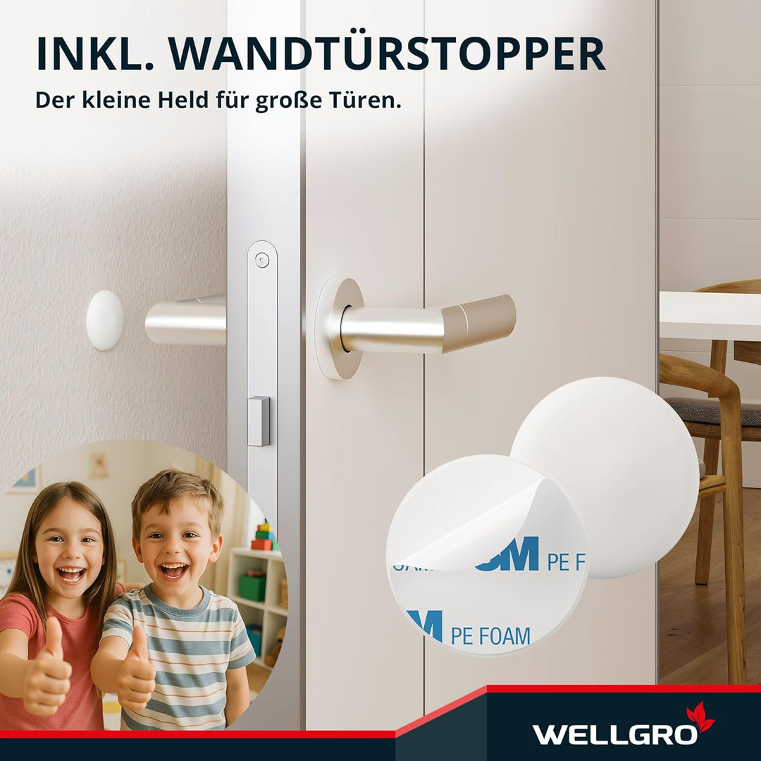 WELLGRO Edelstahl Türstopper 1,2 kg + Wand Türstopper, ohne Bohren, 10 x 4,5 cm (ØxH), rutschfester