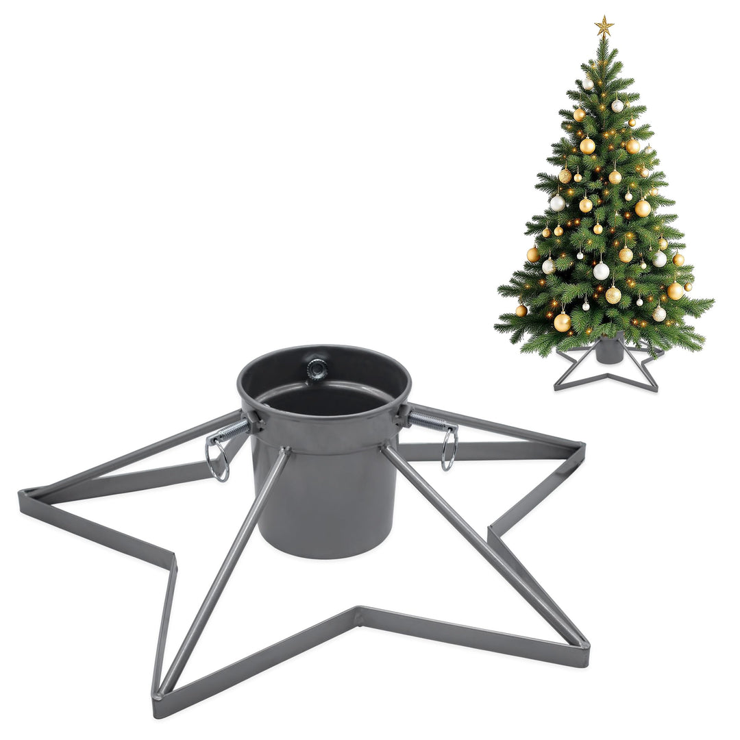 Spetebo Stern Weihnachtsbaum Ständer aus Metall Silber - 49 cm - Christbaum Tannenbaum Halter mit Wa