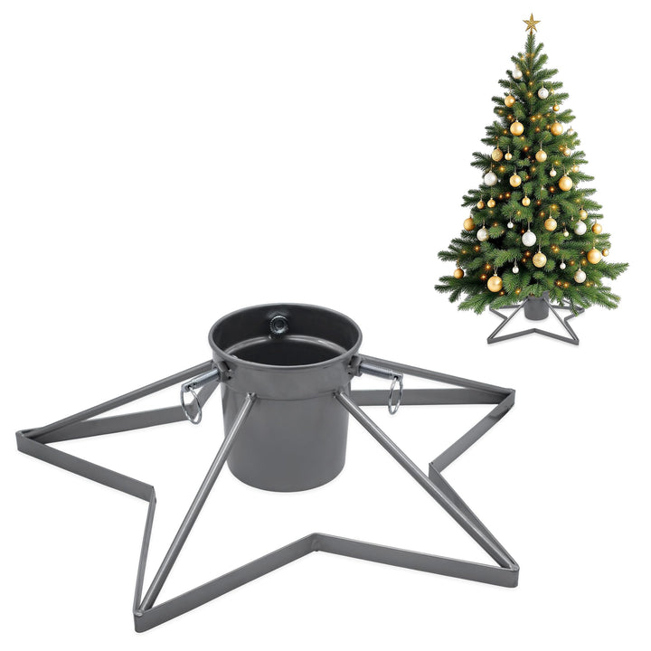 Spetebo Stern Weihnachtsbaum Ständer aus Metall Silber - 49 cm - Christbaum Tannenbaum Halter mit Wa