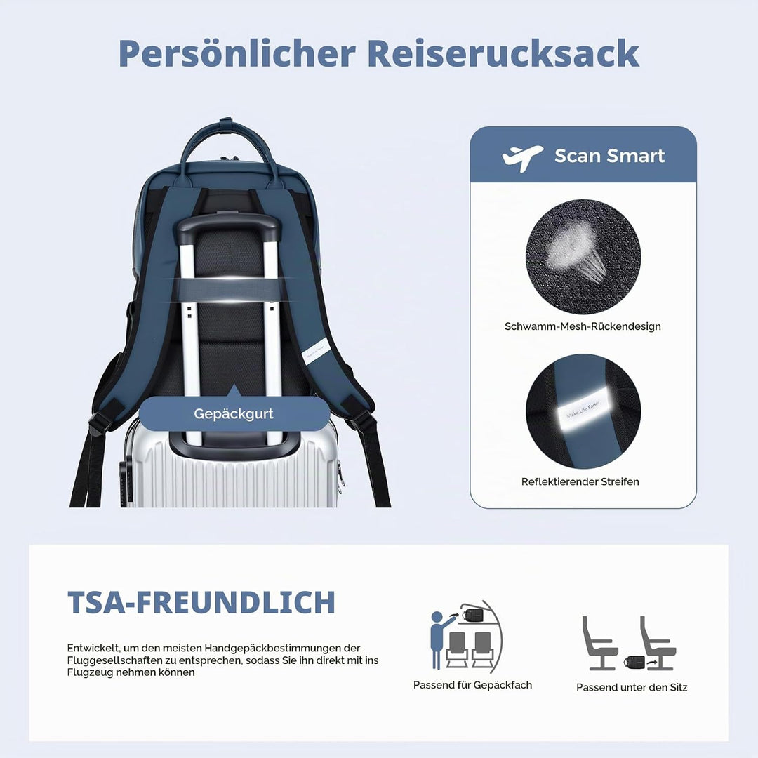 Rucksack Wasserdicht Damen Herren, 15,6 Zoll Leder Laptop Schulrucksack mit Laptopfach, Gross Reiser