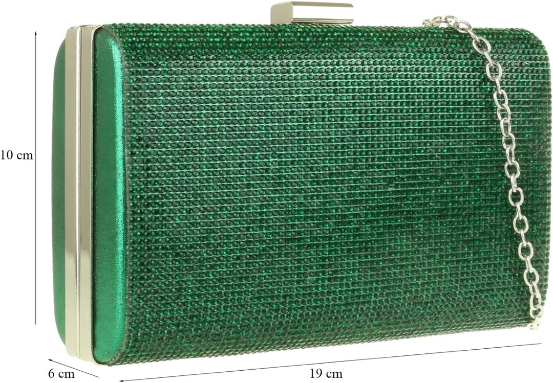 Girly Handbags Luxuriöse schimmernde Satin-Hartschalen-Clutch-Tasche mit Diamantbesatz, Abend-, Part