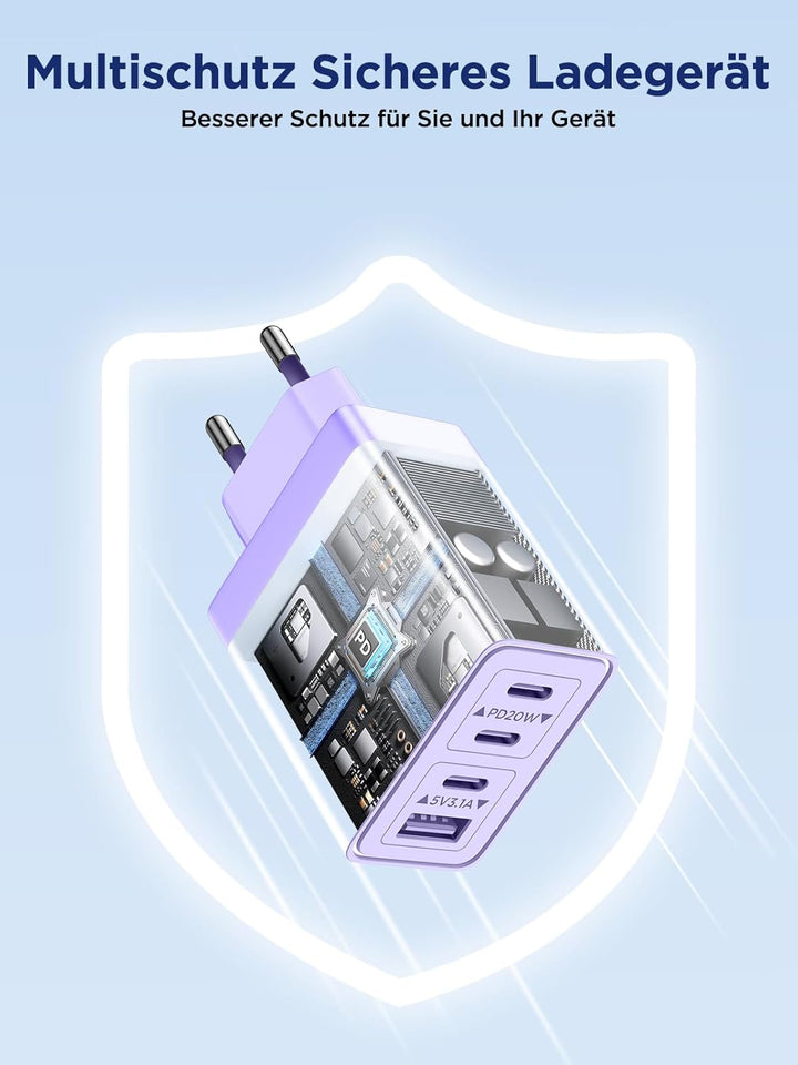 2er Pack USB C Ladegerät, Aioneus 4 Ports Mehrfach Ladegerät mit USB-C und USB-A, 40W Schnellladeger