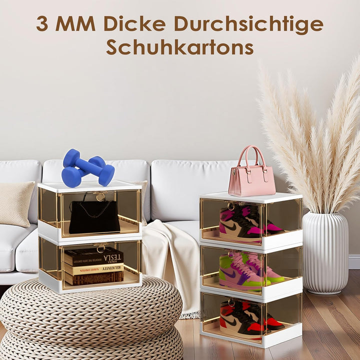 Dicker & Stabiler Klare Schuhkartons mit magnetischer Tür, 12er Pack Stapelbare Kartons für Kleiders