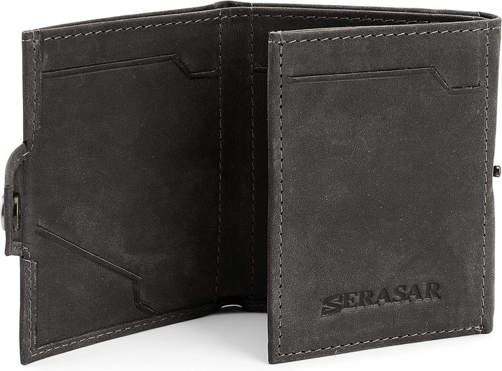 SERASAR | Leder Geldbörse Herren [Genius] mit RFID Schutz | Schwarz | Echtleder | Schein- und Münzfa