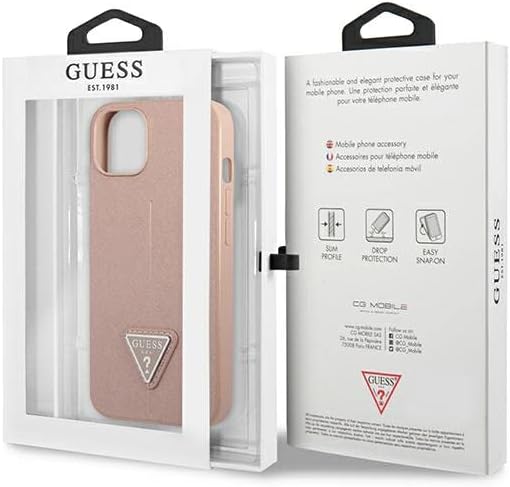 GUESS GUHCP14SPSATLP Hülle für iPhone 14 6,1" rosa/pink hardcase SaffianoTriangle Logo