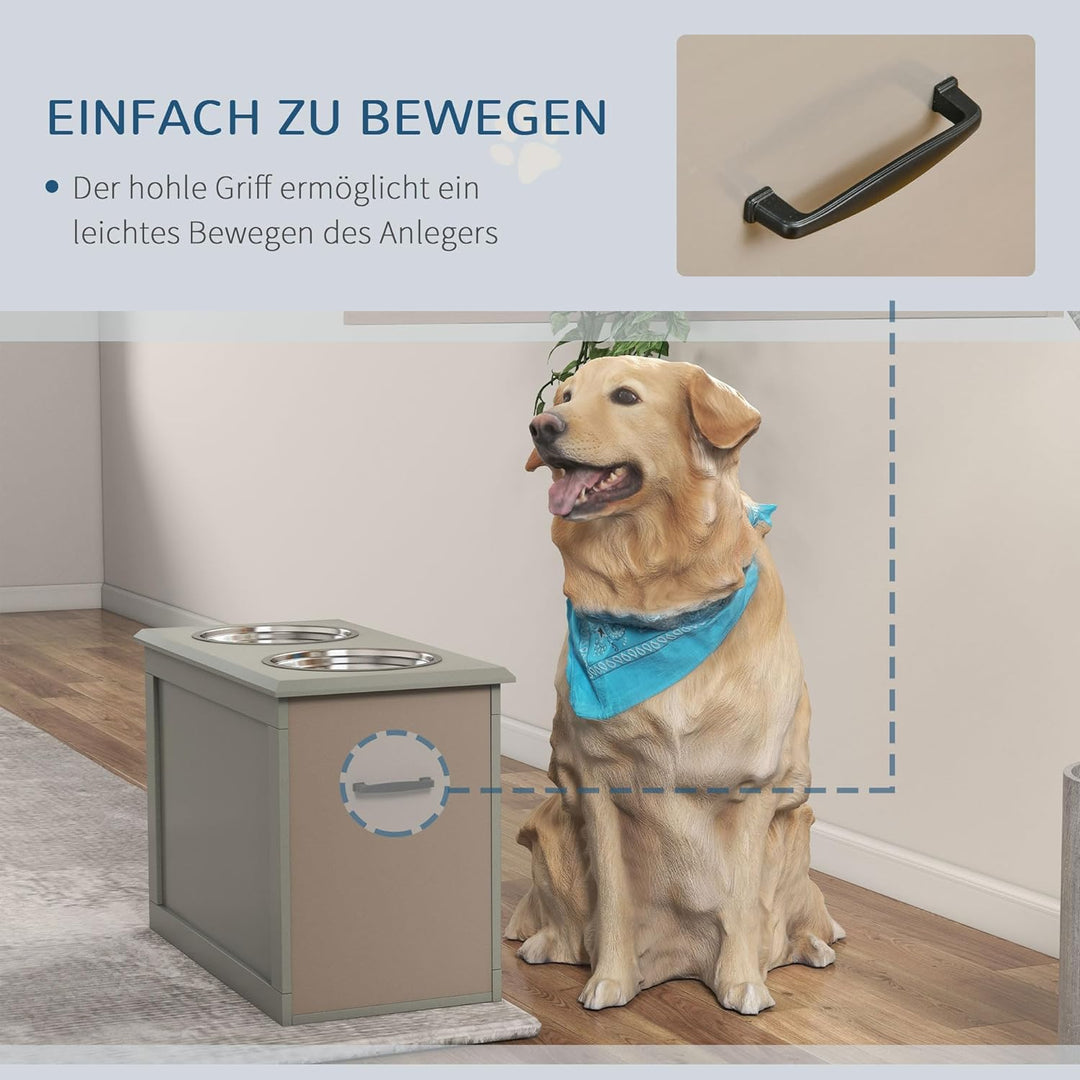 PawHut Hunde Fressnapf mit Staumraum 2 Näpfen Futterstation Edelstahlnapf Katzenapf Edelstahl Grau 6