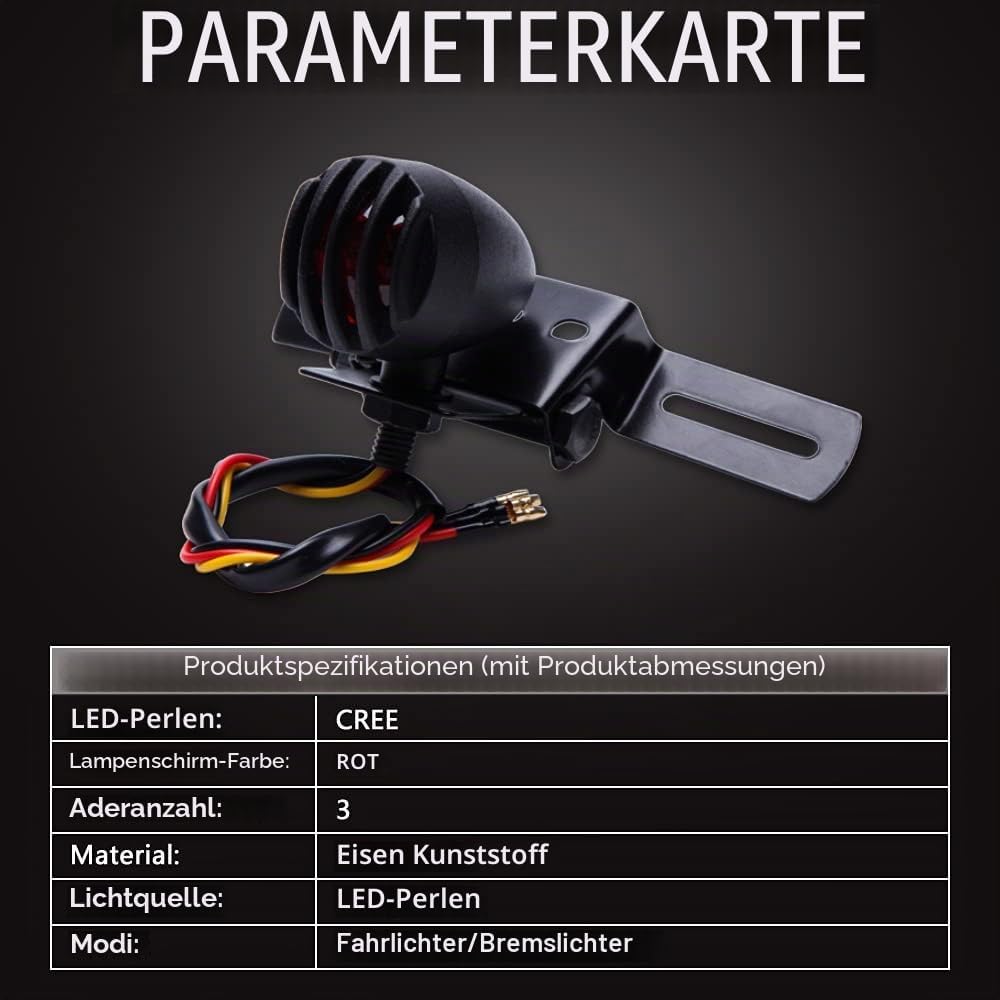 12V Motorrad Rücklicht Bremslicht Kennzeichnenleuchte mit Halter Bullet Steel Gehäuse Motorradlicht