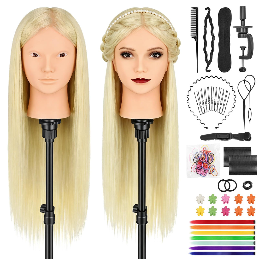 TwoWin Friseurkopf mit Haaren, 26 Zoll (66 cm) 80% Echthaar Mannequin Kopf, Make-up Übungskopf, Trai