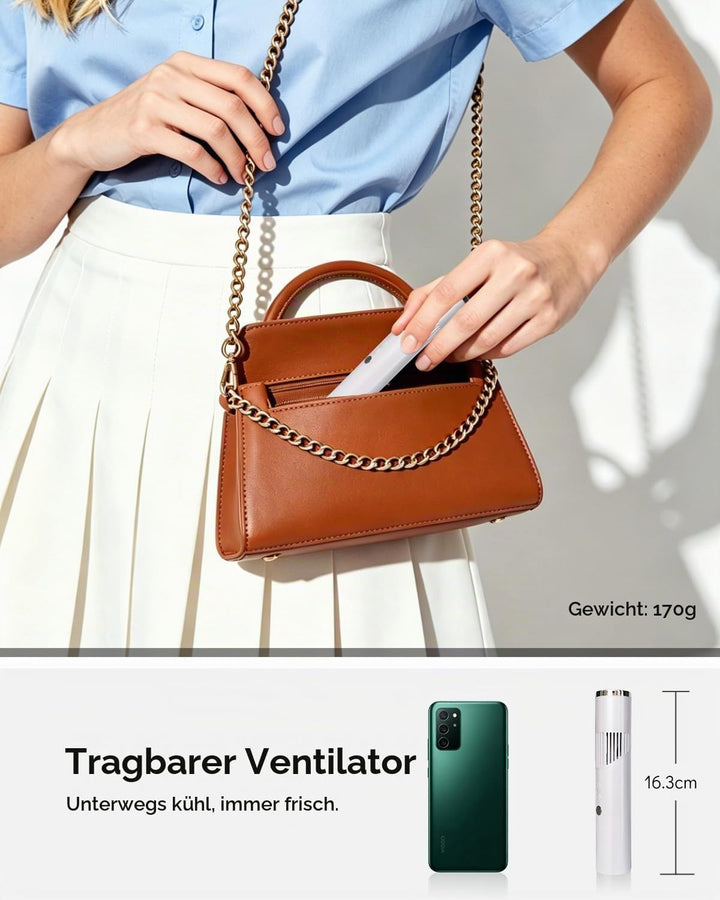 Tragbarer Handventilator, Hand Ventilator Kompakt und Wiederaufladbar, Mini Ventilator mit LED-Displ