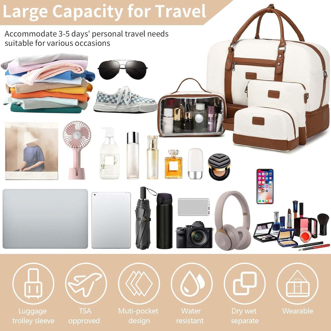 Wogarl Weekender Taschen für Damen, grosse Segeltuch-Übernachtungstasche, Reisetasche, Handgepäck, S