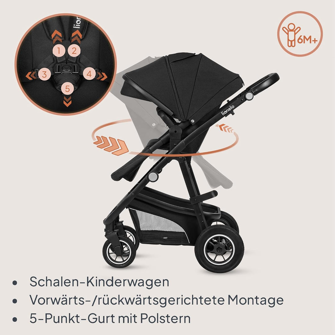 LIONELO BIANKA Kinderwagen 3 in 1 bis 22 kg Babywanne Autositz, Zusammenlegbar, Reise-System, Einste