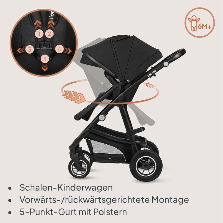 LIONELO BIANKA Kinderwagen 3 in 1 bis 22 kg Babywanne Autositz, Zusammenlegbar, Reise-System, Einste