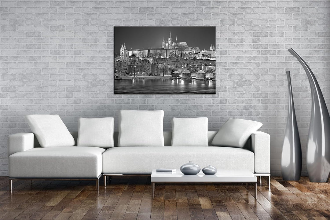 deyoli erhellendes Prag bei Nacht Format:90x60 cm Effekt: Schwarz/Weiss als Leinwandbild, Motiv fert