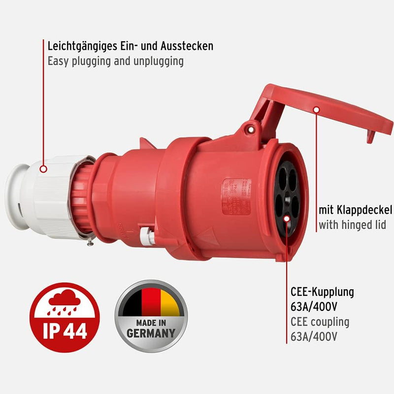 Brennenstuhl CEE-Kupplung mit Klappdeckel (400V/63A, 5-polig, IP44, Made in Germany), 400V/63A