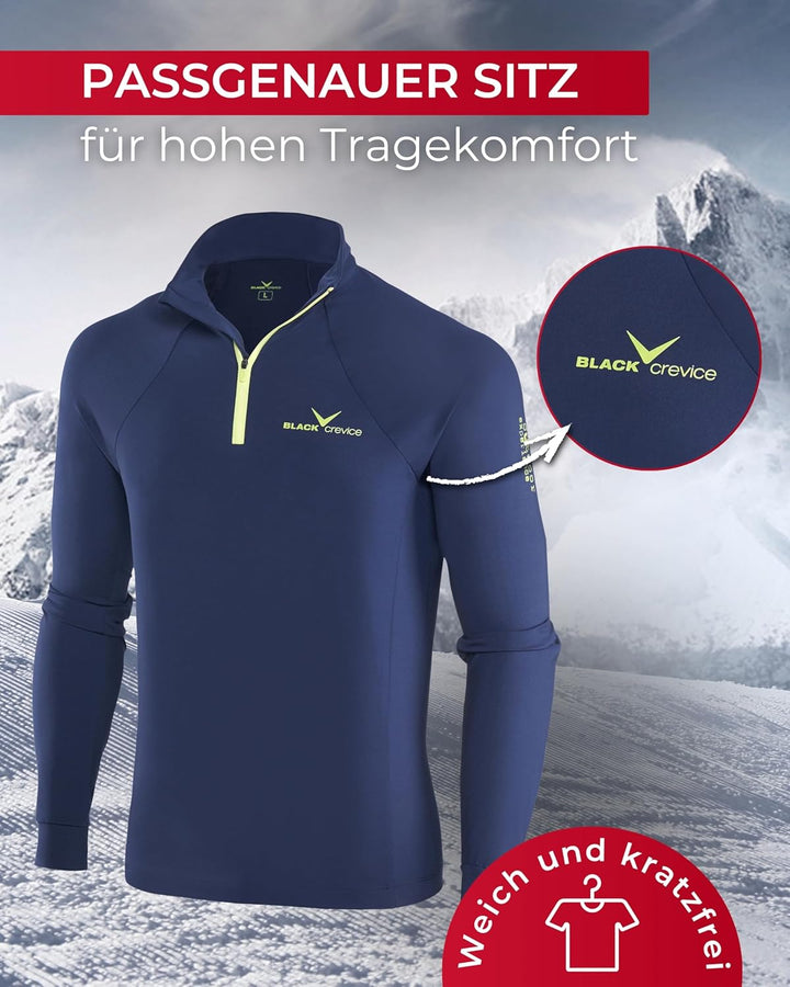BLACK CREVICE Damen Ski-Rolli mit Reissverschluss I Damen-Langarm-Funktionsshirt I Damen-Funktionssh