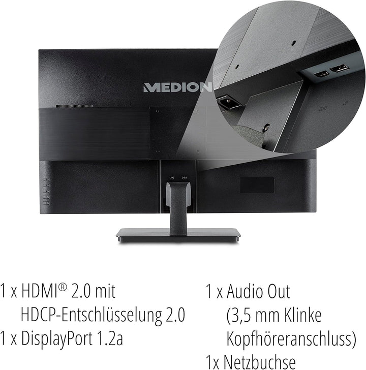 MEDION P53205 (MD 22011) 80 cm (32 Zoll) QHD Monitor (Adaptive Sync, HDMI, DisplayPort, schlankes Ge