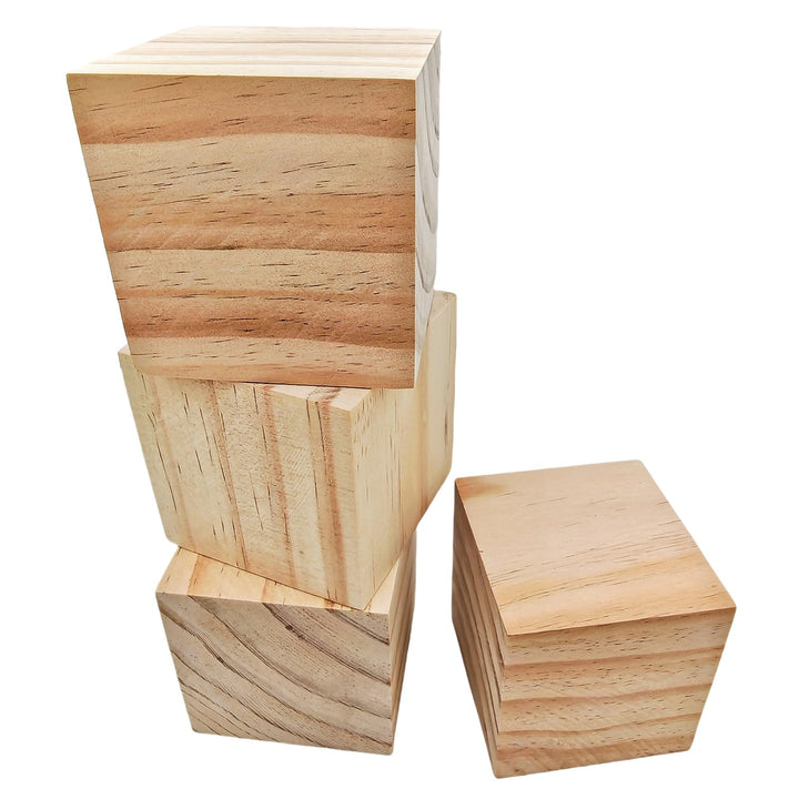 Holzwürfel, 9 cm, 4 Stück, unlackierte quadratische Holzblöcke, natürliche Holzblöcke zum Basteln, S