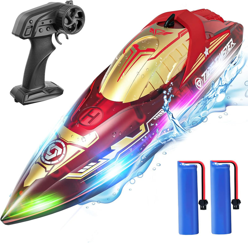 DEERC LED Lichter DE819 Ferngesteuertes RC Boot, 2.4Ghz Vollmassstab RC Pool Rennboot, 80 Minuten La